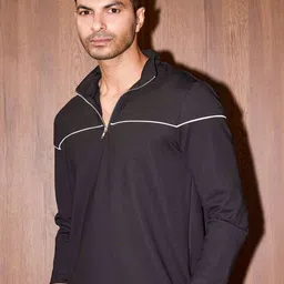 COVE AND LANE Men Solid Mock Collar Pullover Sweatshirt image 5