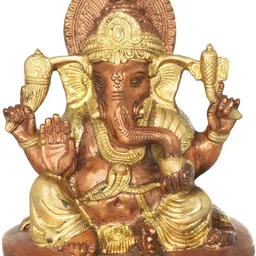Exotic India Gold-Toned & Brown Lord Ganesha Religious Idol Showpiece-image-87