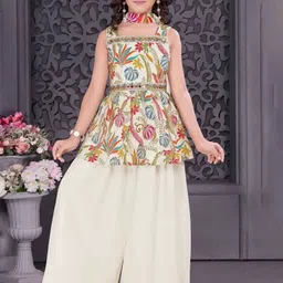 Lagorii Girls Floral Printed Thread Work Kurta With Palazzos & Dupatta-picture-30