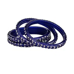 SOMIL Women Set Of 2 Blue & Black Glass Artificial Stones Bangles image 4