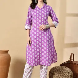 ZHOF Women Ethnic Motifs Printed Regular Pure Cotton Straight Kurta with Trousers-picture-29
