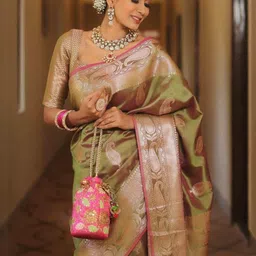 SWAMI STUDIO Ethnic Motifs Zari Pure Silk Banarasi Saree image 5