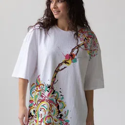 BLURR Women Abstract Printed Round Neck Cotton Oversized T-shirt-picture-34