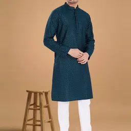 DIVISIVE Men Embellished Festive Silk Straight Kurta image 2