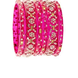 LAVAZZA Set Of 6 Zircon Diamond & Beads Work Glass Bangles image 4