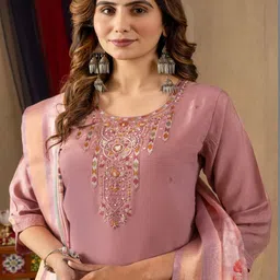 CREEPER Women Floral Embroidered Regular Thread Work Kurta with Trousers & With Dupatta image 4