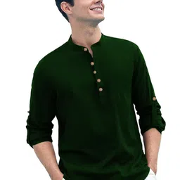 APEKTRA Band Collar Roll-Up Sleeves Straight Short Kurta-picture-41