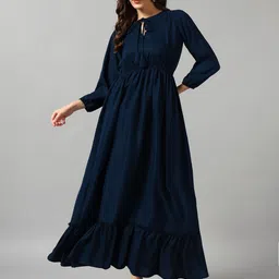 Raiyani Enterprise Women Solid Ruffled Tiered Tie-Up Neck Maxi Dress-picture-32