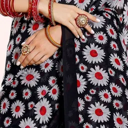 GHAN SALS Floral Poly Georgette Baluchari Saree with Unstitched Blouse Piece image 4