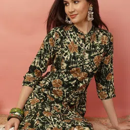 Sangria Abstract Printed Mandarin Collar A-Line Kurta image 5