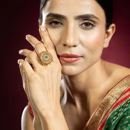 Niscka Gold-Plated Stone-Studded Adjustable Finger  Ring image 4