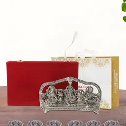 INTERNATIONAL GIFT Silver-Toned Ganesha & Laxmi & Saraswati With 6 Diyas Idol Showpiece-picture-32