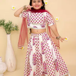 JUNITOS Girls Printed Foil Print Ready to Wear Lehenga & Blouse With Dupatta-picture-17