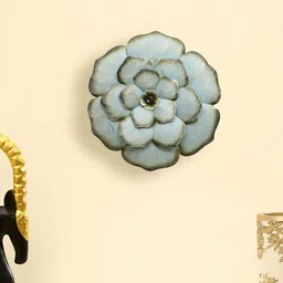 vedas Mystic Indiana Blue & Olive Textured Metal Royal Flower Wall Decor-image-36