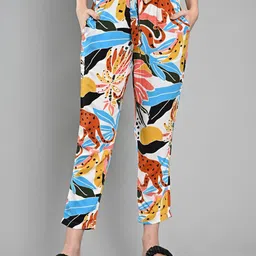 IZEL Women Animal Printed Tapered Fit Mid-Rise Trousers-image-64