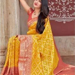 you shop we ship Woven Design Zari Silk Blend Handloom Saree image 2