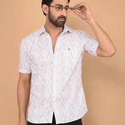 Crimsoune Club Men Classic Slim Fit Spread Collar Abstract Printed Cotton Casual Shirt-picture-23