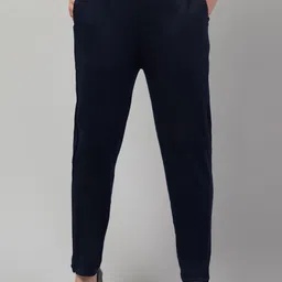 Trend Level Women Navy Blue Wool Relaxed Straight Leg Easy Wash Trousers-image-48