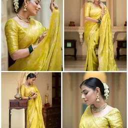 clotheva Woven Design Zari Art Silk Handloom Banarasi Saree image 4