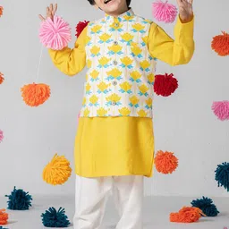SPUNKIES Boys Floral Printed Kurta & Pyjamas With Jacket image 5