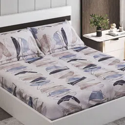 Home Centre Onyx Berlin Beige Printed Cotton 180TC Super King Bedsheet Set 2.74 m x 2.74 m-image-75