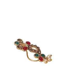 Anouk Gold-Plated Red & Green Pearls Stud Nosepin image 3