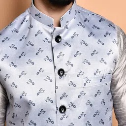 PRINTINDIA Mandarin Collar Pure Silk Straight Kurta With Trousers & Nehru jacket image 3