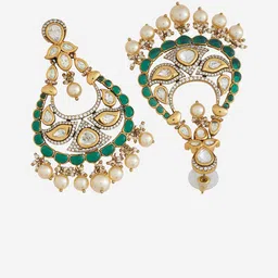 kushal's fashion jewellery Kushal's Fashion JewelleryGreen Victorian-Plated Classic Kundan Drop Earrings image 2