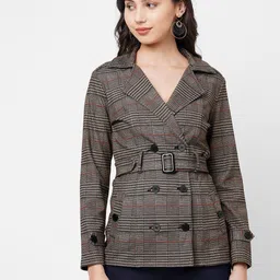 Kraus Jeans Women Notched Lapel Self Design Cotton Casual Tailored Jacket-image-26