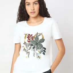 Vero Moda Women Floral Printed Round Neck Organic Cotton T-shirt-image-70
