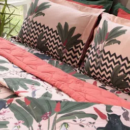 MYTRIDENT Pink & Grey Floral 400 TC King Bedsheet with 4 Pillow Covers image 5