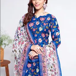 C J Enterprise Women Floral Printed Regular Kurta with Trousers & With Dupatta image 4