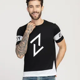 stylogue Pack of 2 Men Printed Round Neck Polyester White, Black T-Shirt image 2