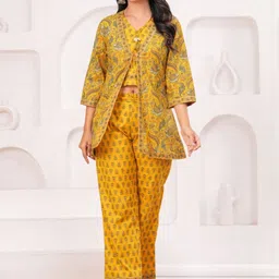 KALINI Women Ethnic Motif Printed Crop Top & Trouser Set With Shurg-image-6