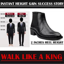 Bxxy Men Textured Square Toe Height Increasing Elevator Block Heel Chelsea Boots image 5