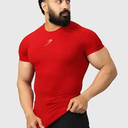 fuaark Men Solid Round Neck Polyester Red T-Shirt-picture-11