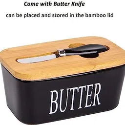 tendula Ceramic Storage Bowl Ceramic Storage Bowl Butter Box Dish with knife&Wooden Lid Airtight container Disposable-picture-16