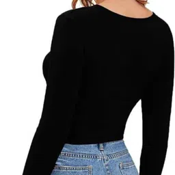 maheshvi Casual Regular Sleeves Solid Women Black Top image 2