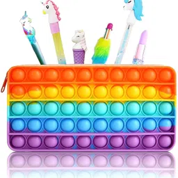 toystic Creative Silicone Pop Bubble Fidget Game & Pencil Makeup Pen Storage Pouch Pop Bubble fidget game Straightforward Design Soft Surface Full Pulpable Bubble Art Plastic Pencil Box-picture-21