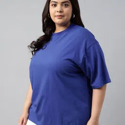 juneberry Plus Size Women Solid Round Neck Pure Cotton Blue T-Shirt image 3