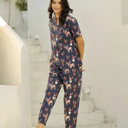 sanskrutihomes Women Night Suit Set Blue Animal Print image 4