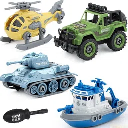 j k international Military Army Foldable Vehicles Car Toy 4 Pack with Screwdriver Toy image 1