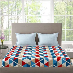 Portico Celestia White & Blue Geometric Cotton 144TC Double Queen Bedsheet Set-2.24mx2.74m image 4