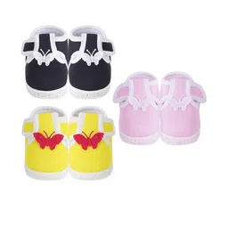 NESKA MODA 0 To 12 Months Baby Boys & Baby Girls 3 Pair Combo Soft Cotton Butterfly Velcro Booties image 4