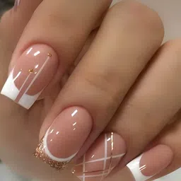 The Pink Truck Set Of 24 Reusable Artificial Nails - French Style With Gold Line image 1