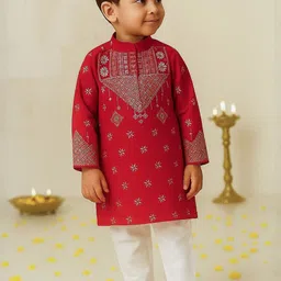 AHLAN APPARELS Boys Ethnic Motifs Embroidered Regular Thread Work Pure Cotton Kurta with Pyjamas image 4