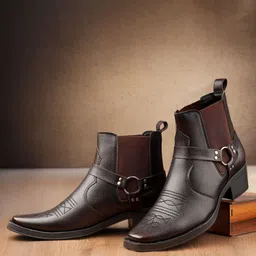 Bxxy Men Textured Square Toe Heel Height Increasing Elevator Ring Chelsea Boots-picture-35