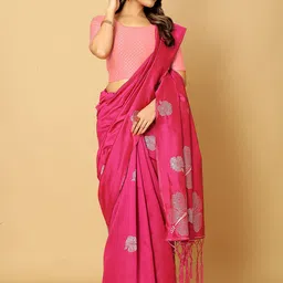 Jaanvi Woven Design Short Sleeves Round Neck Saree Blouse image 4