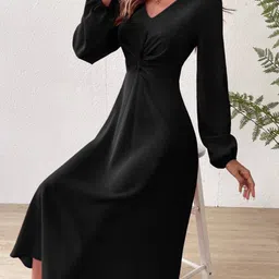 HERE&NOW Women Solid Sheath Midi Dress-picture-49