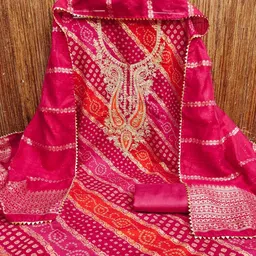 Panzora Bandhani Printed Sequence Unstitched Dress Material image 4